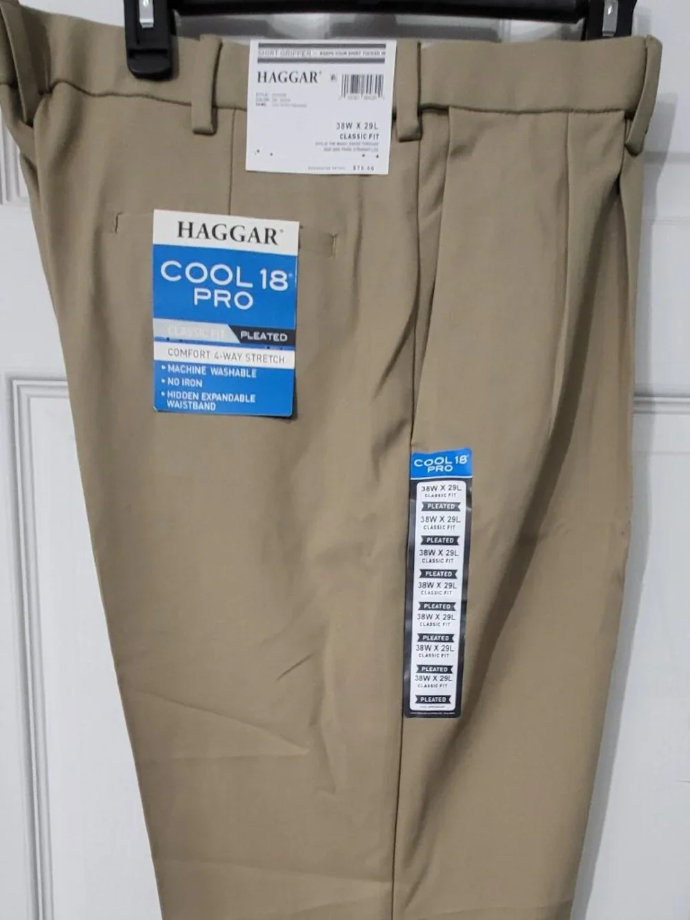 Haggar Cool 18, Mens khaki, 38W x 29L,  classic fit, pleaded
